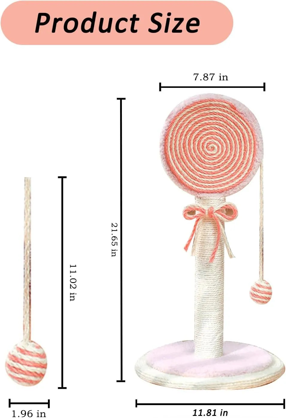 Blue cat scratching post with natural sisal rope and a hanging ball on a sturdy wooden base.