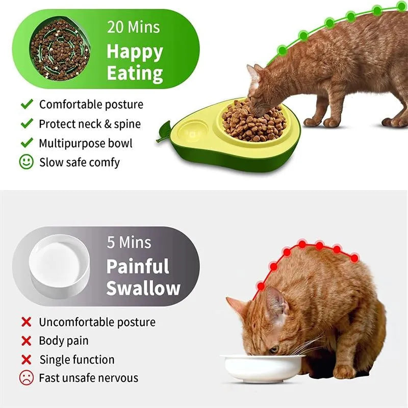 Green avocado-shaped pet feeder with automatic water bottle and separate food bowl