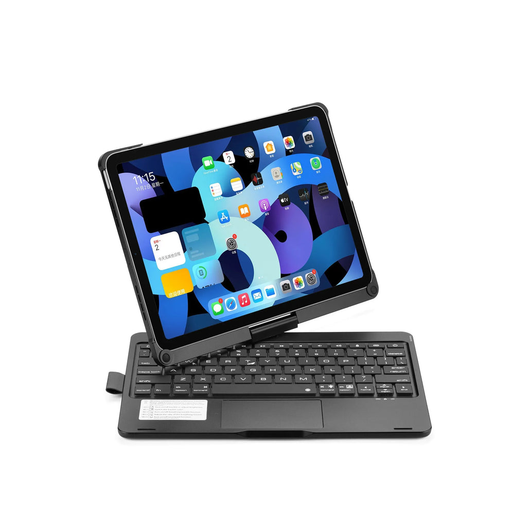 Rotating Bluetooth keyboard with touch backlight in black, silver, or rose gold for iPad tablets