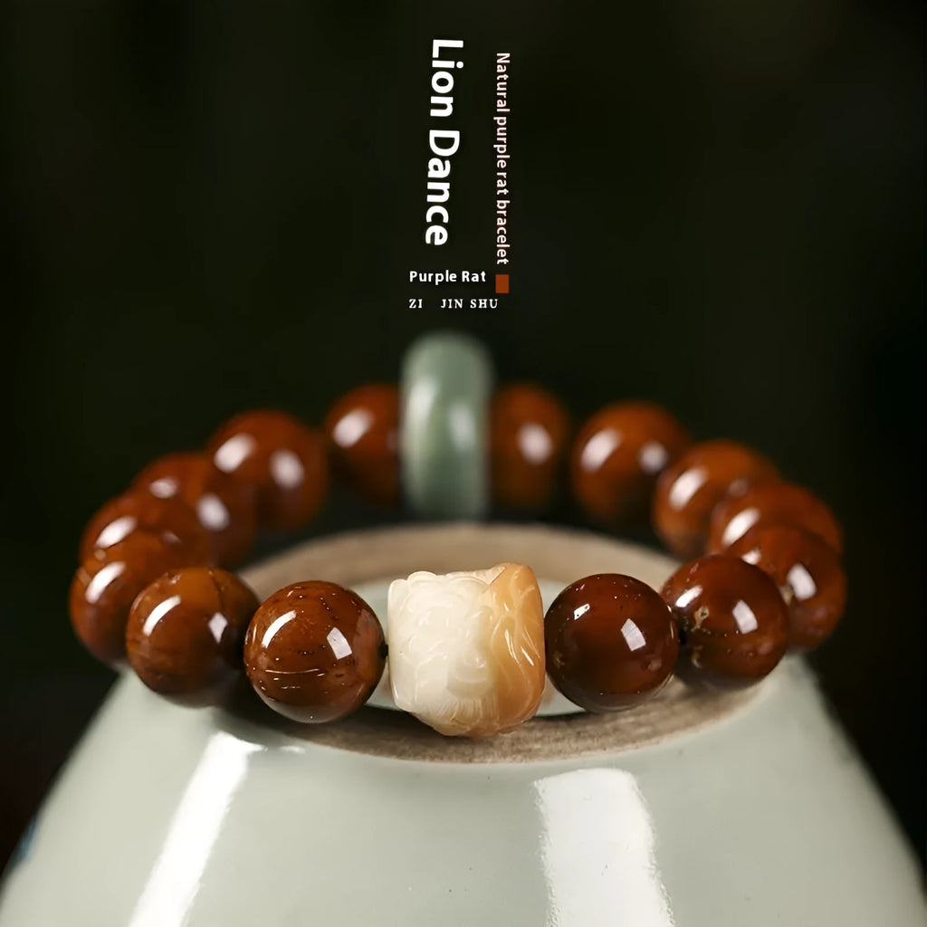 Hand-woven beaded circle bracelet with 13mm round beads in ivory nut, sandalwood, or yellow gradient bodhi style.