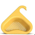Colourful plastic hanging swan drainer for kitchen sink in yellow, orange, blue, and green