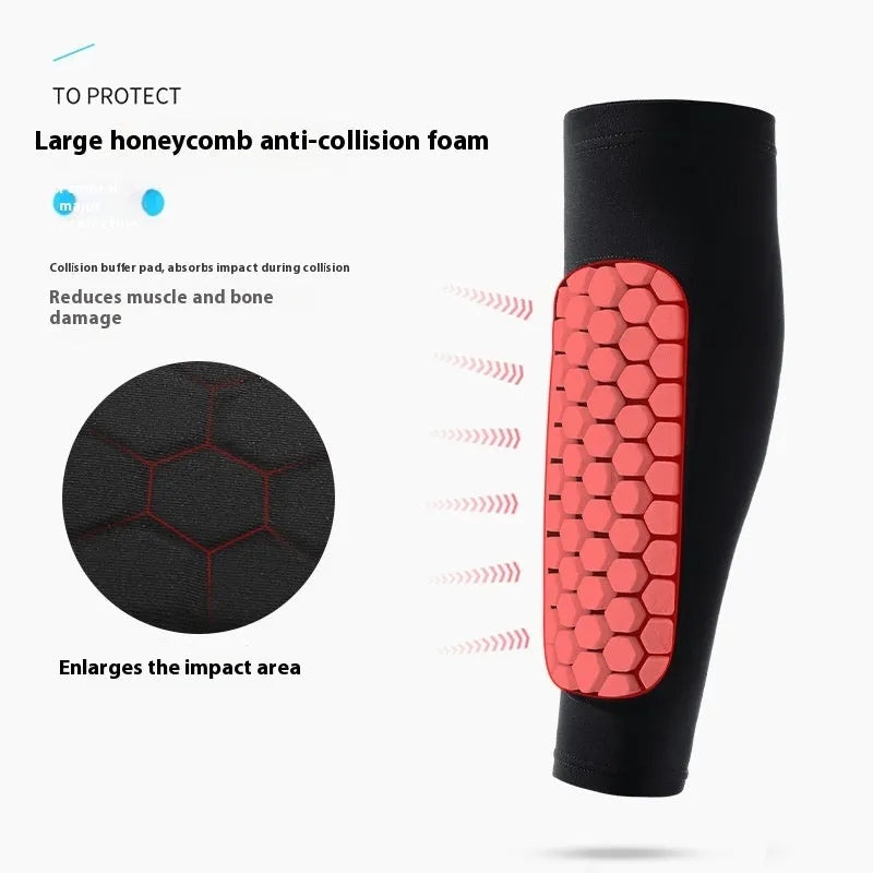 Outdoor sports honeycomb anti-collision leg protector in polyester fibre, available in five colours and sizes M L XL