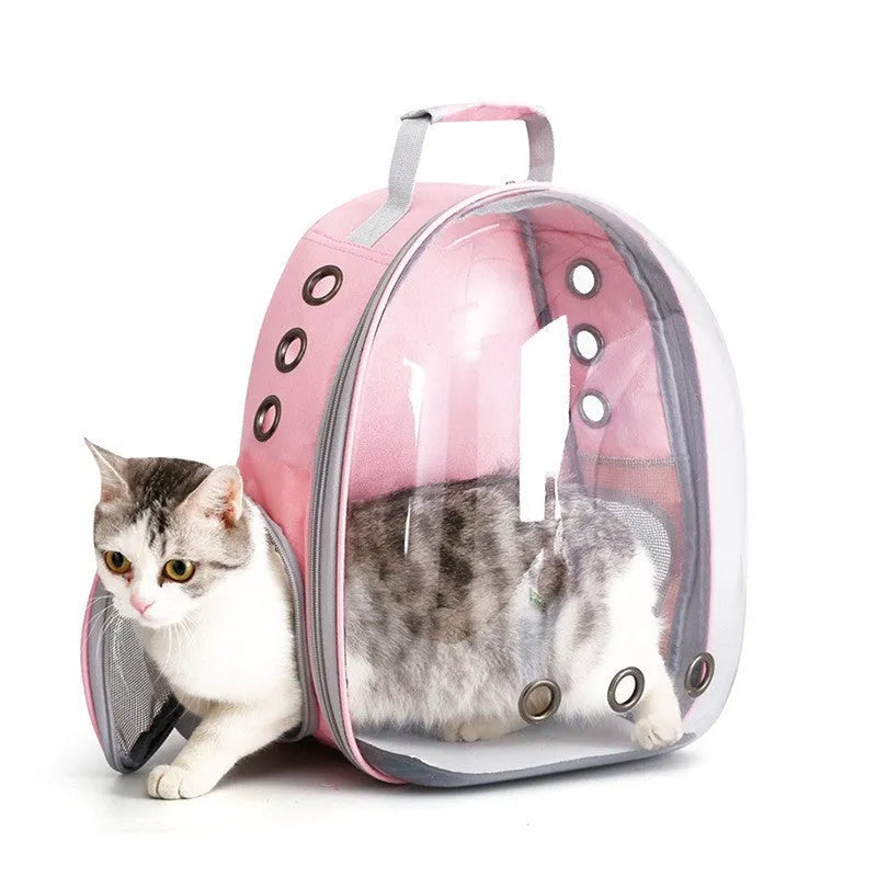 Medium capacity PC plastic pet carrier bag with side opening in astronaut design for cats and small dogs