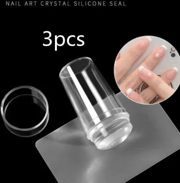 2.8cm transparent silicone nail stamp and scraper set with covered French nail seal on white background
