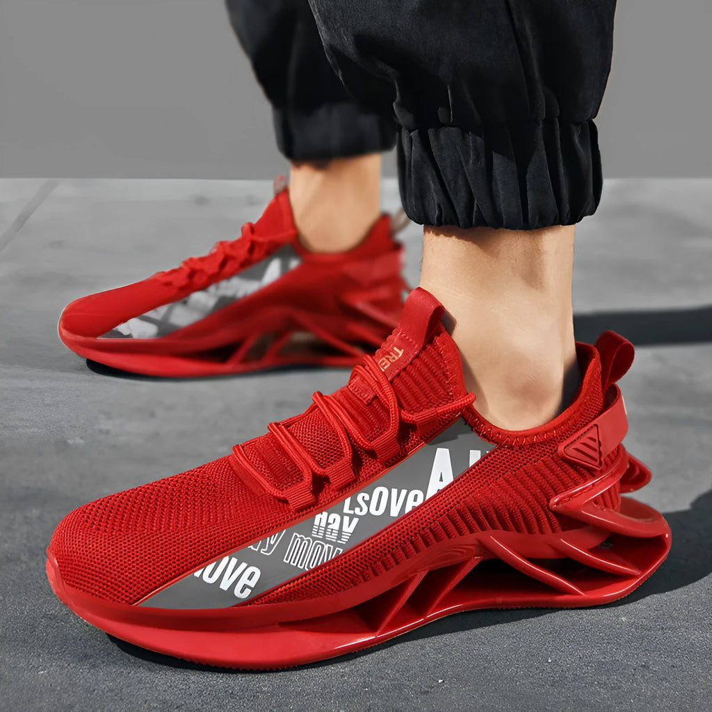 Men's casual exercise shoes with fly woven mesh upper in black, red, white or blue colours