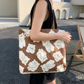 Cute bear printed canvas shoulder bag in beige and black colourways for women and students