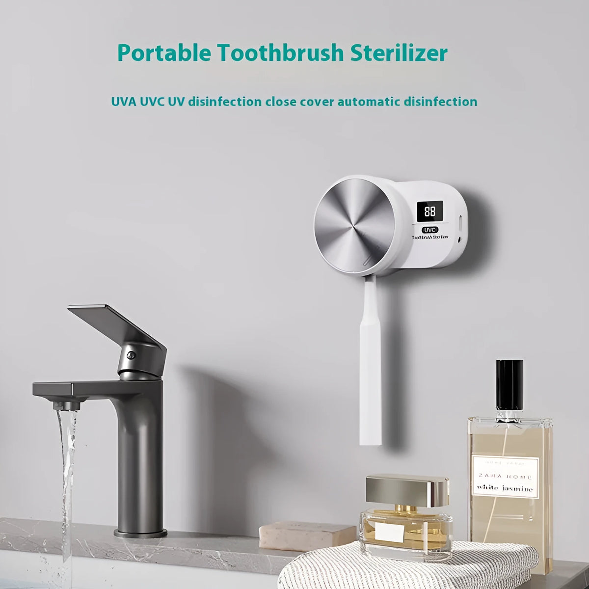 Single toothbrush sterilizer UV drying disinfection box in white, green or black ABS with USB power