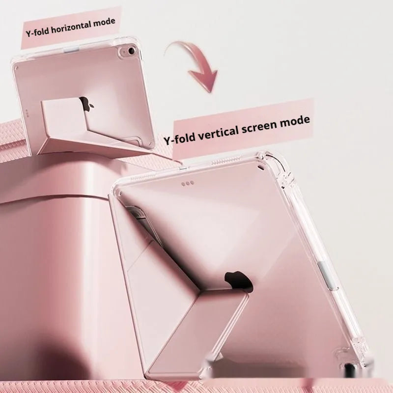 Transparent acrylic iPad case with a magnetic folding stand in light purple colour