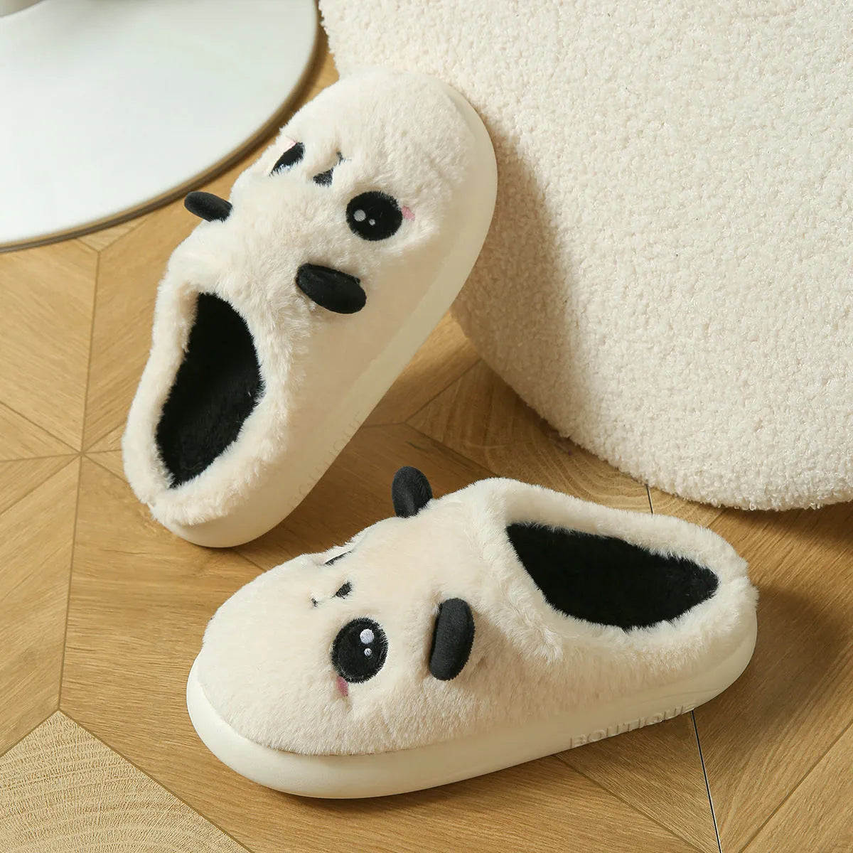 Panda-themed cotton linen toe ring slippers with non-slip PVC soles