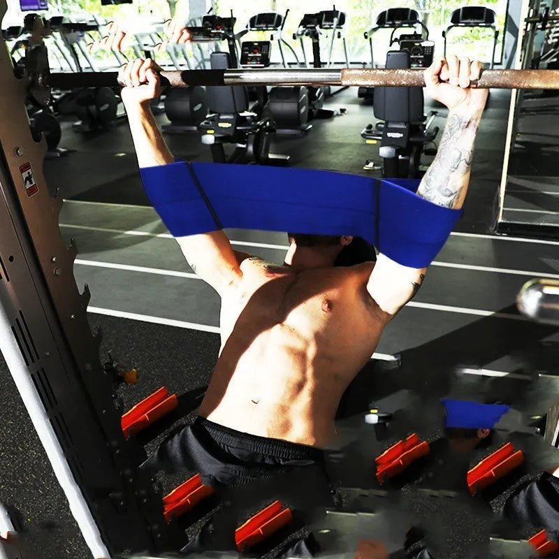 Elastic elbow support bandage for boxing and exercise shown in red, available in sizes S, M, L.