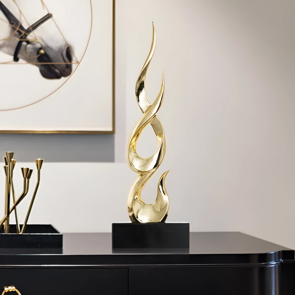 Resin festival high-rise decoration craft in bright gold colour with modern simple design