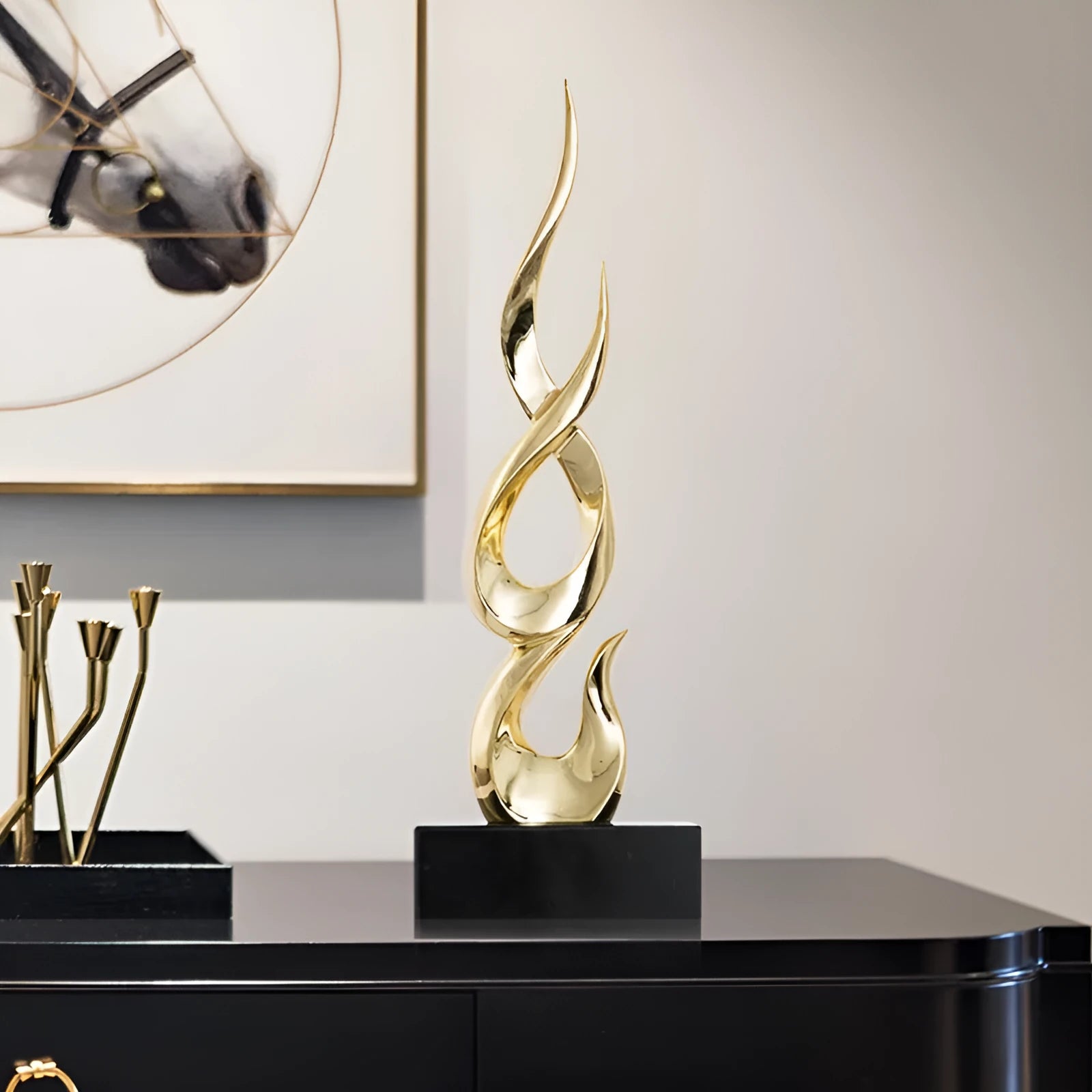 Resin festival high-rise decoration craft in bright gold colour with modern simple design