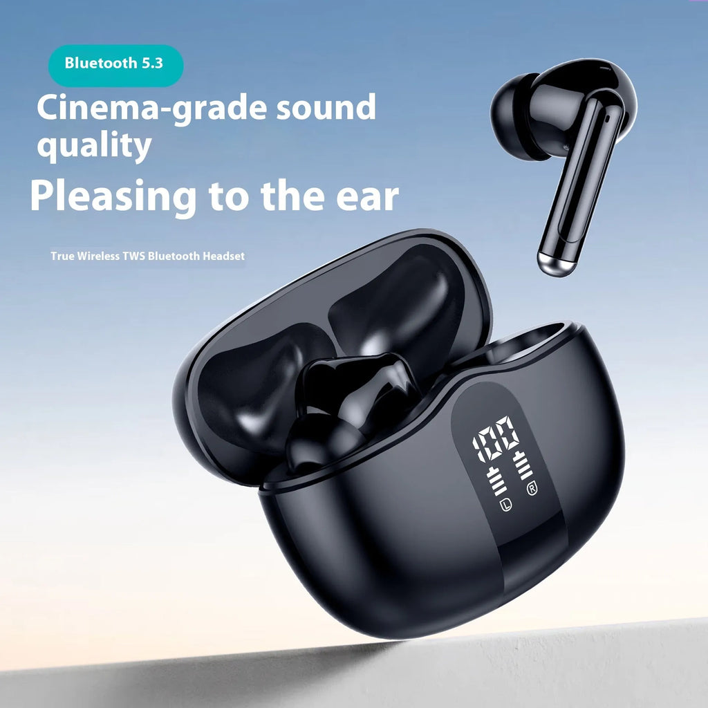MOQ2000 noise canceling sports Bluetooth earbuds in black with charging case, Type-C interface