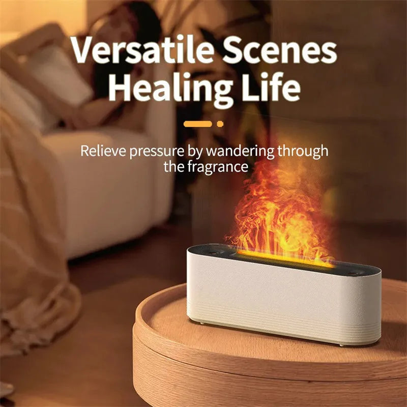 Black or white ultrasonic aroma diffuser with 7 colour LED flame lighting and cool mist output