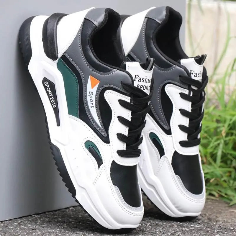 Men's waterproof casual sneaker with PU upper and leather stitching, high-mouth cut, multiple colour options