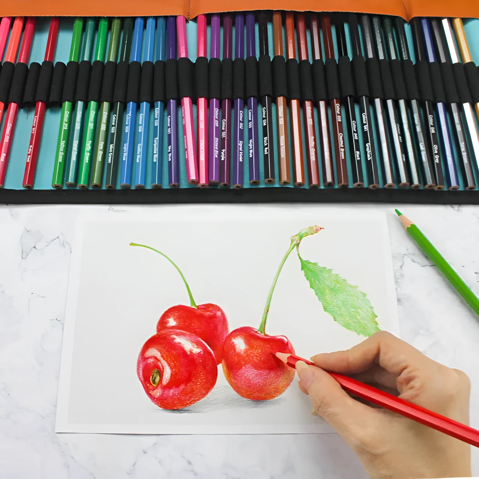 Set of 50 wooden coloured pencils for oily painting in basswood storage case with sharpener