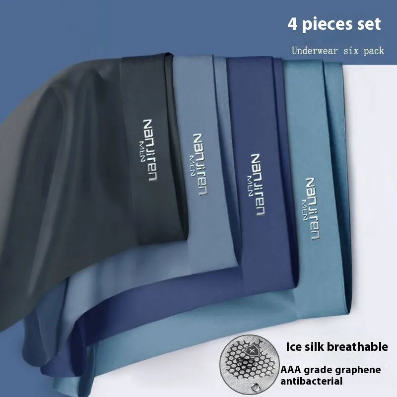 Men's ice silk boyshorts graphene antibacterial quick dry breathable pack of 4 size L-5XL