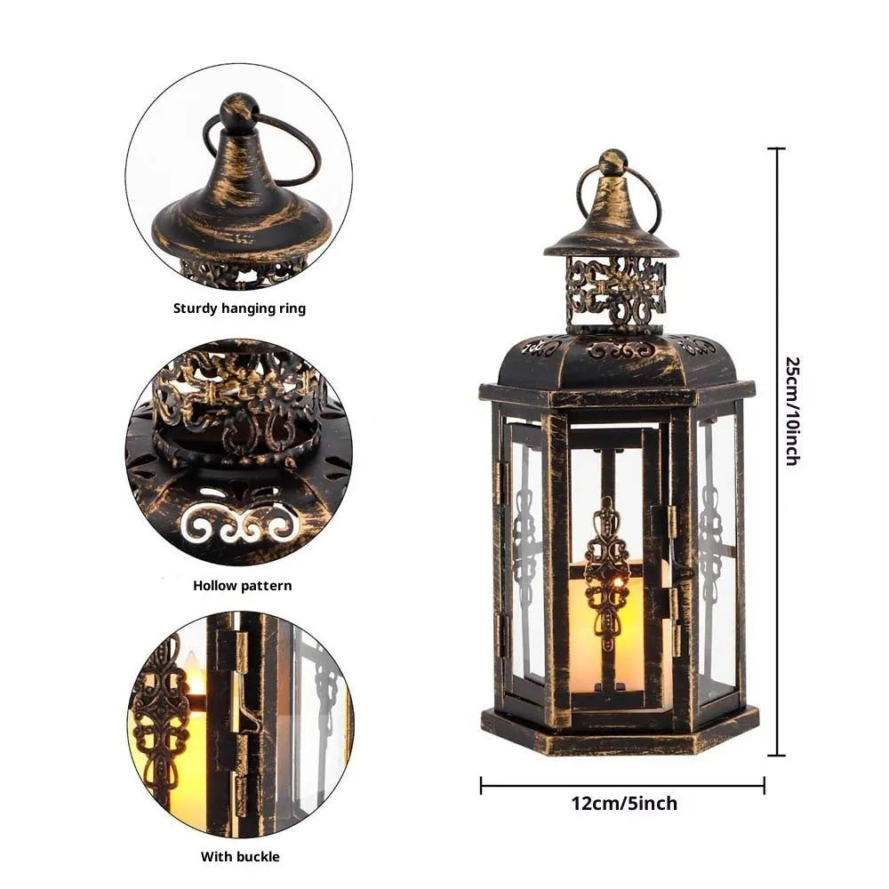 Black retro metal candle holder with glass insert on a wooden surface