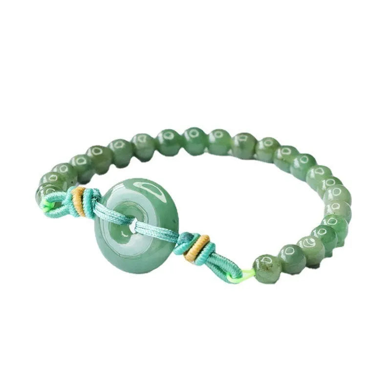 Oil green emerald jade bracelet with safety buckle and 6mm star beads