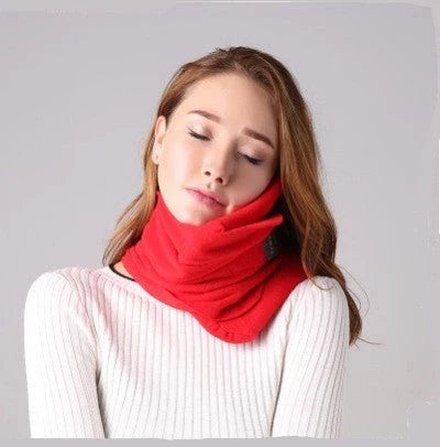 Versatile neck scarf and travel pillow made of breathable, moisture-wicking fabric for comfortable on-the-go use