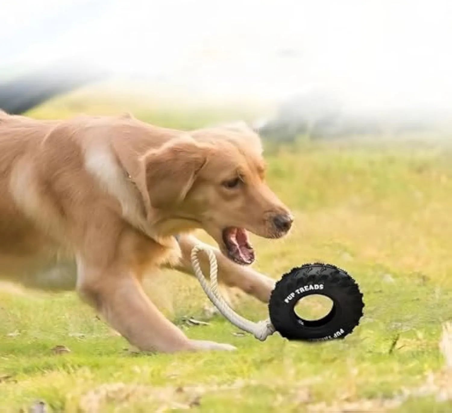 Durable natural rubber dog chew toy for aggressive chewers, tire design, large 35cm size, black