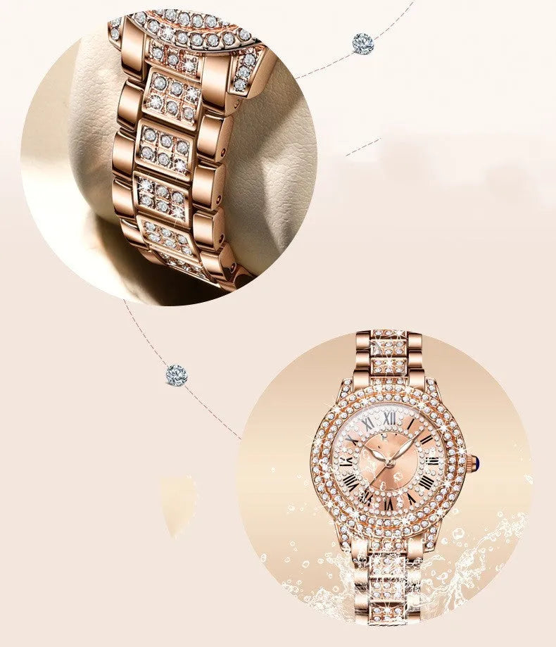 Ladies quartz watch with 32mm dial, steel belt, stainless steel butterfly clasp, Roman or diamond face