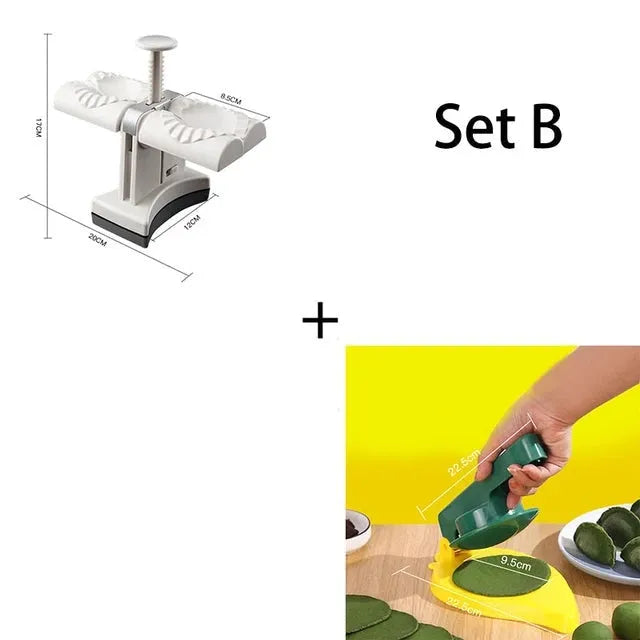 White double-head manual dumpling press with stainless steel mould and plastic handles