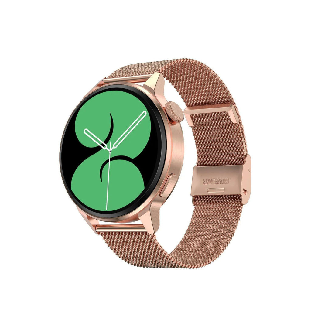 Smartwatch with 1.36in HD colour screen, Bluetooth calling, wireless charging, IP68 waterproof, 44x11mm case, 20mm strap, Black Gold Silver