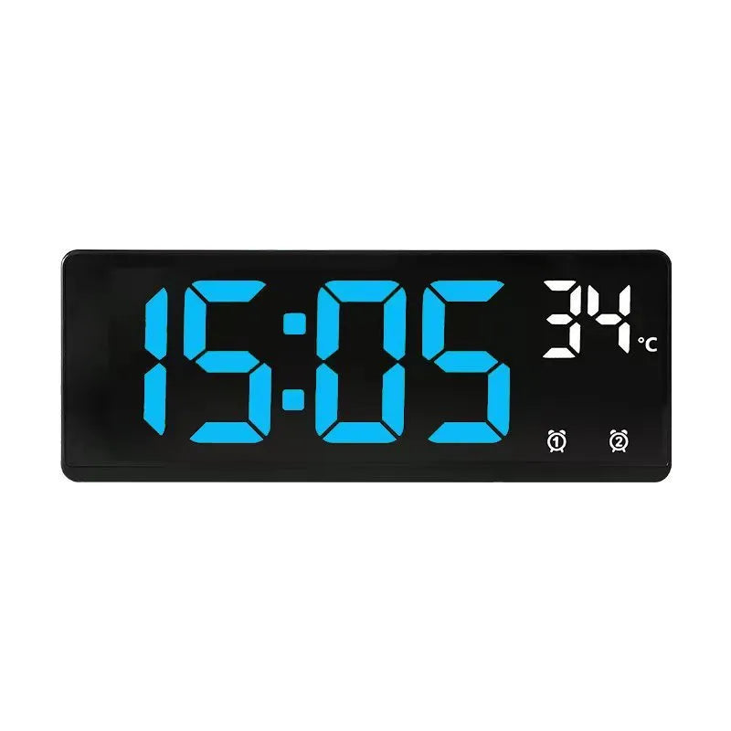Large screen LED digital alarm clock showing time and temperature, with a thick ABS plastic case.