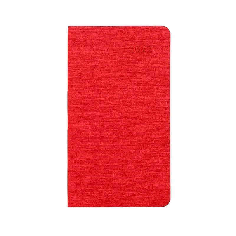 Monthly plan pocket notebook with PU leather cover in sky blue, A6 size, open to monthly calendar pages