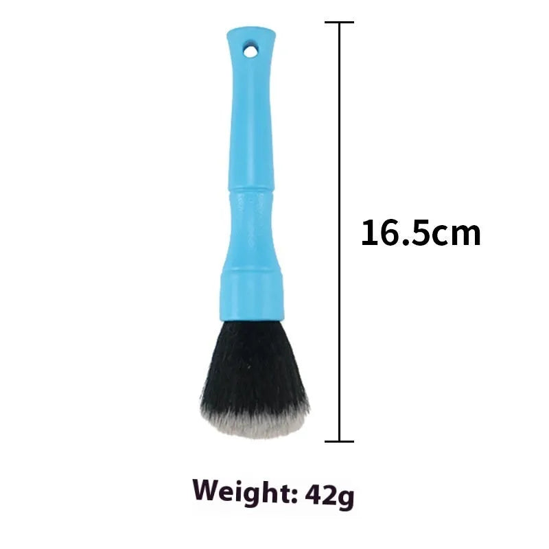 Soft nylon car detail brush for interior cleaning, available in black, blue, or red with short or long handle