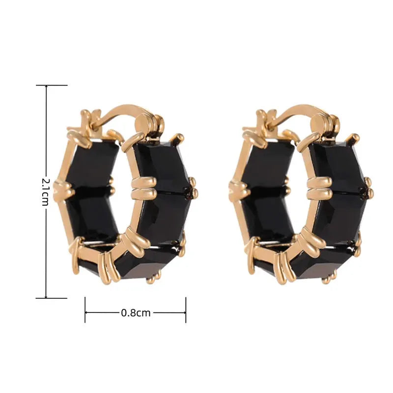 Fashionable geometric U-shaped ear rings with zircon stones and gold settings
