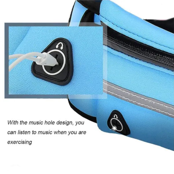 Nylon fitness waist bag in solid colour with zippered pocket and soft handle, 20x10cm size