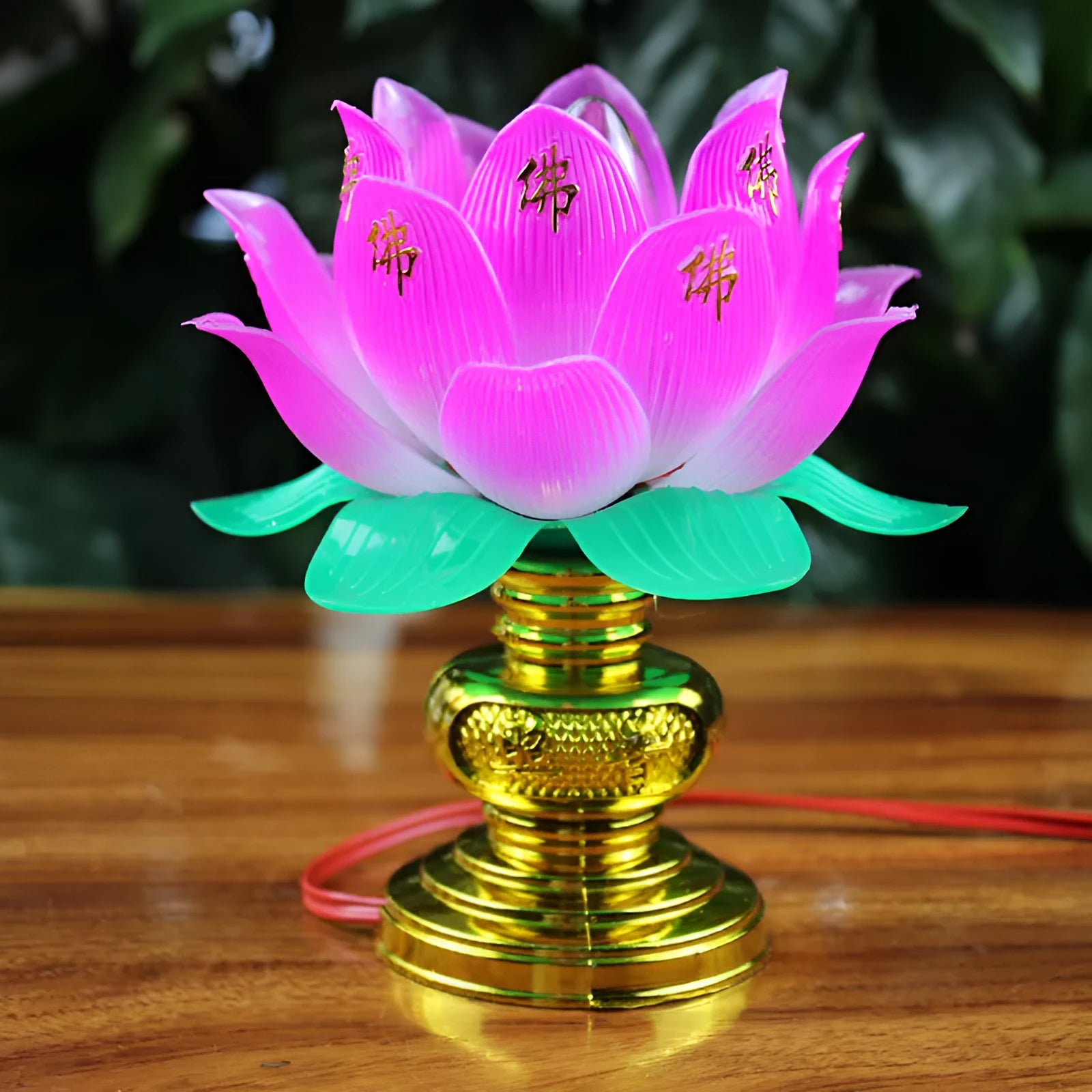 Buddha worship lamp with colourful lotus design and plug for 220V outlets