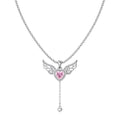 925 silver heart necklace with wings and tassel pendant, platinum colour, 26 x 36mm, for women