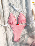 Women's solid colour bikini swimsuit in high elasticity fabric with backless briefs style design