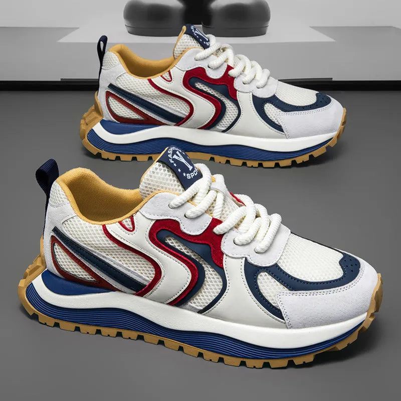 Men's casual sneakers in black, white, or yellow with round toe and lace-up design