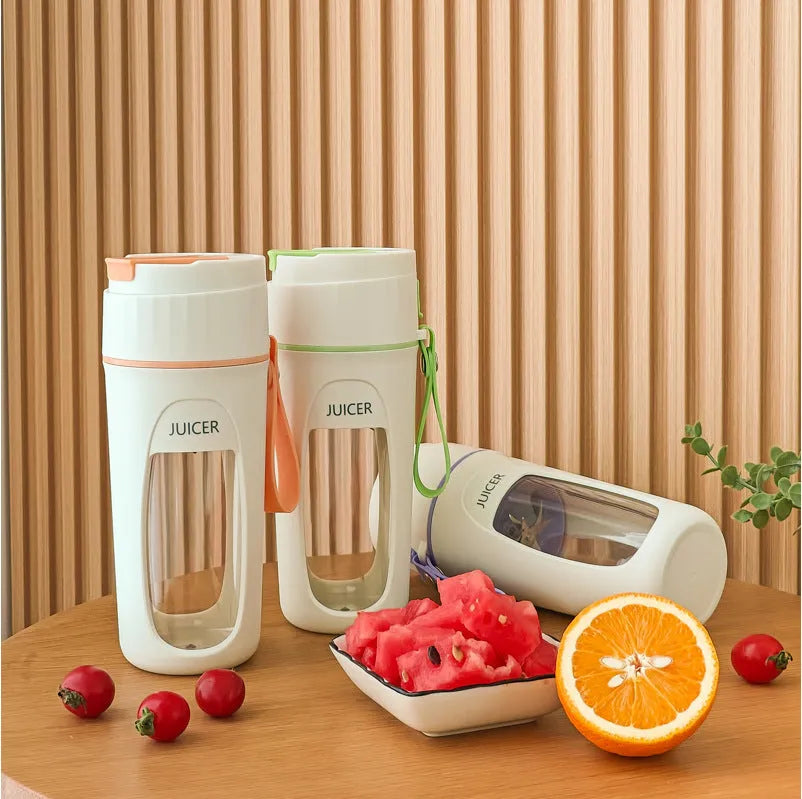Portable USB electric blender with borosilicate glass liner in fresh orange colour