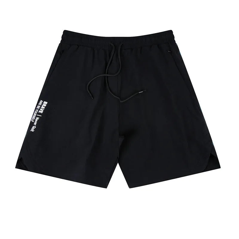 Men's thin quick-drying running shorts in black, blue, or grey, made from nylon and spandex.