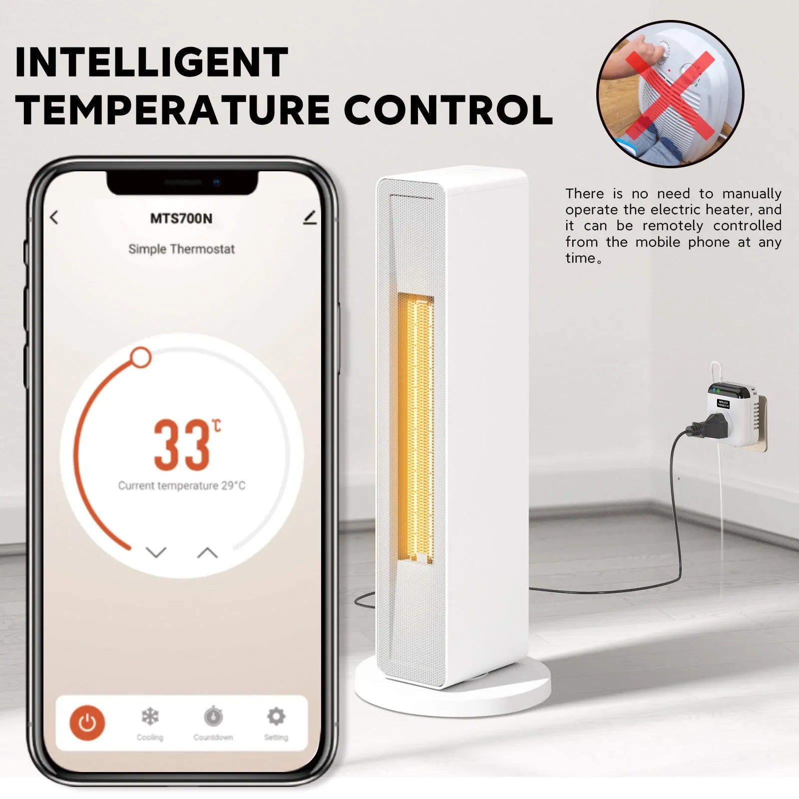 White smart thermostatic socket with remote and voice control for UK EU plug adaptors