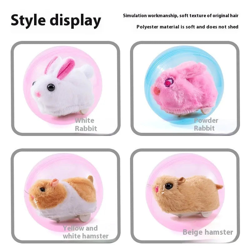 Hamster exercise ball with battery base and plush shell in beige hamster design