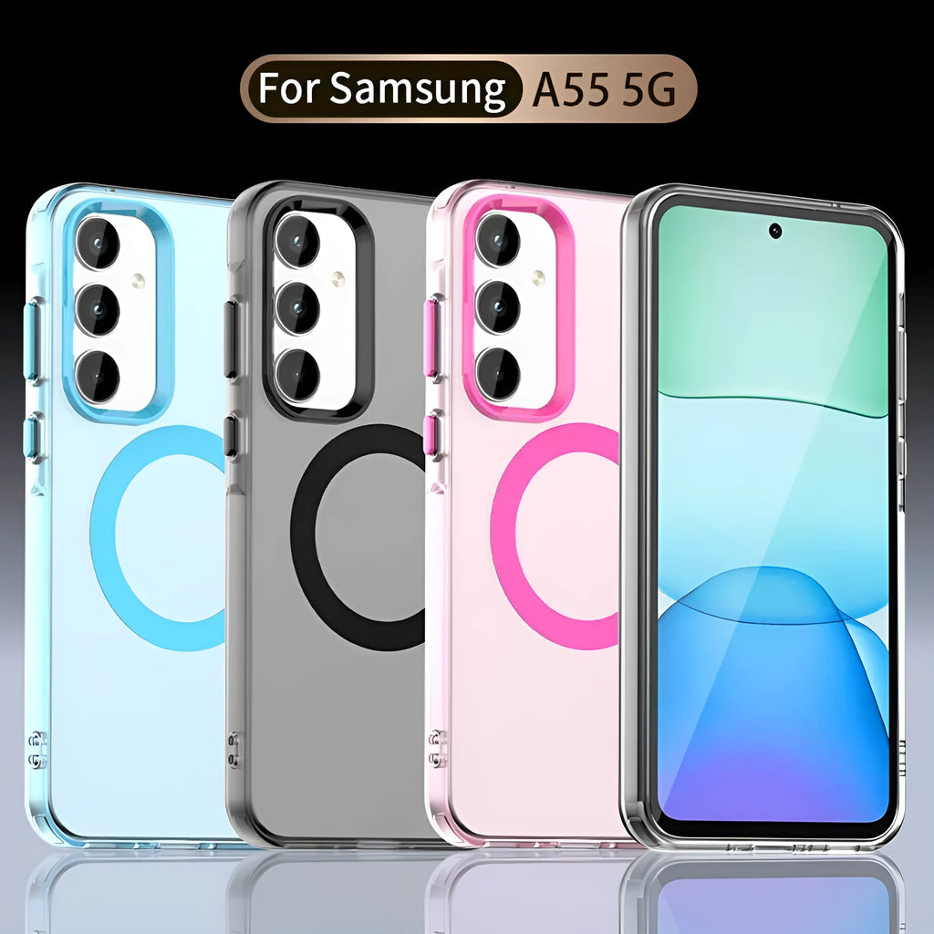 Front view of Samsung Galaxy S25 frosted matte magnetic phone case in black with built-in kickstand