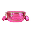 Shiny chest bag with WesternWide shoulder strap, chain detail, and hard PU shell in black colour