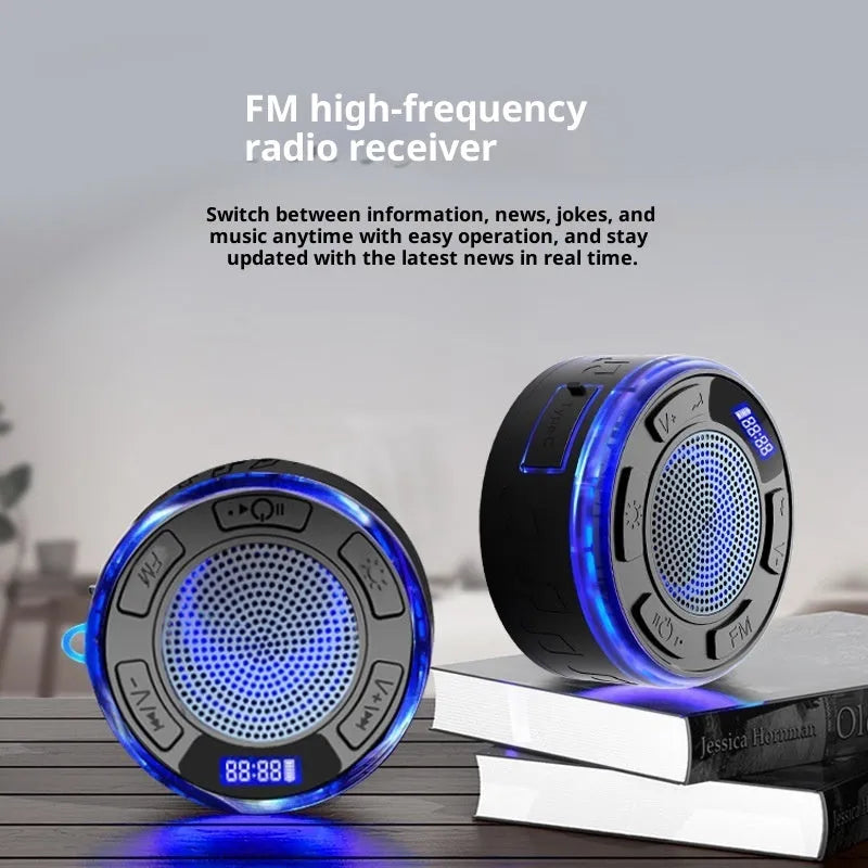 Waterproof Bluetooth speaker with large suction cup in black for bathroom or car use