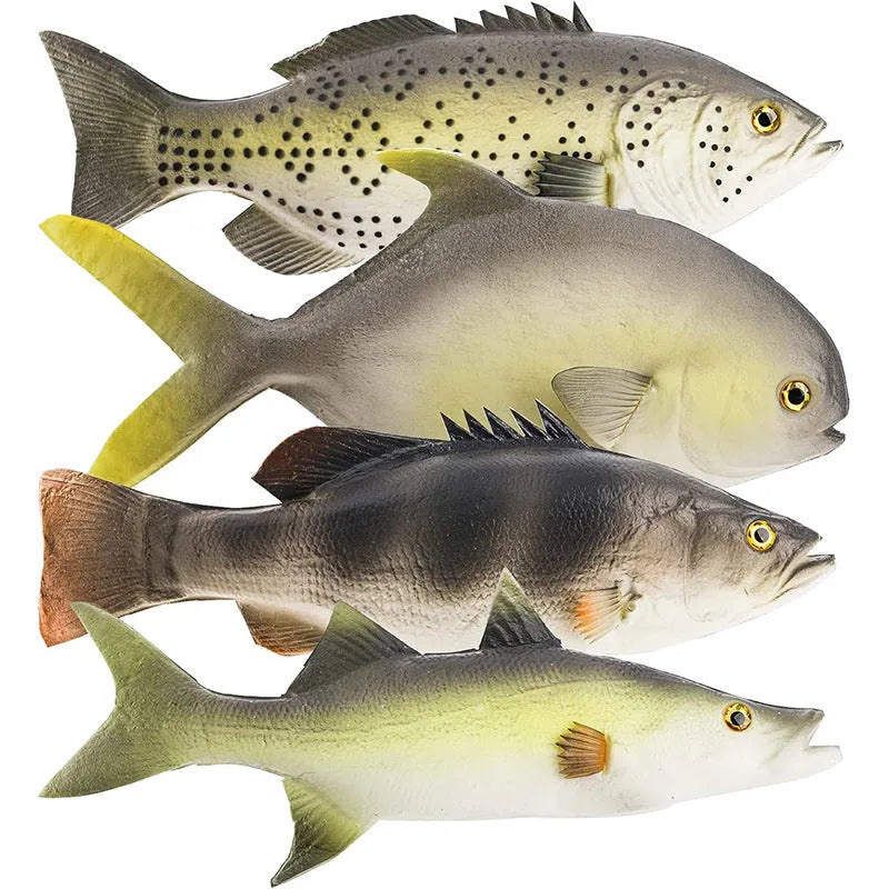 PU simulated fish ornament models in various colours including yellow-fin tuna and flower fish styles