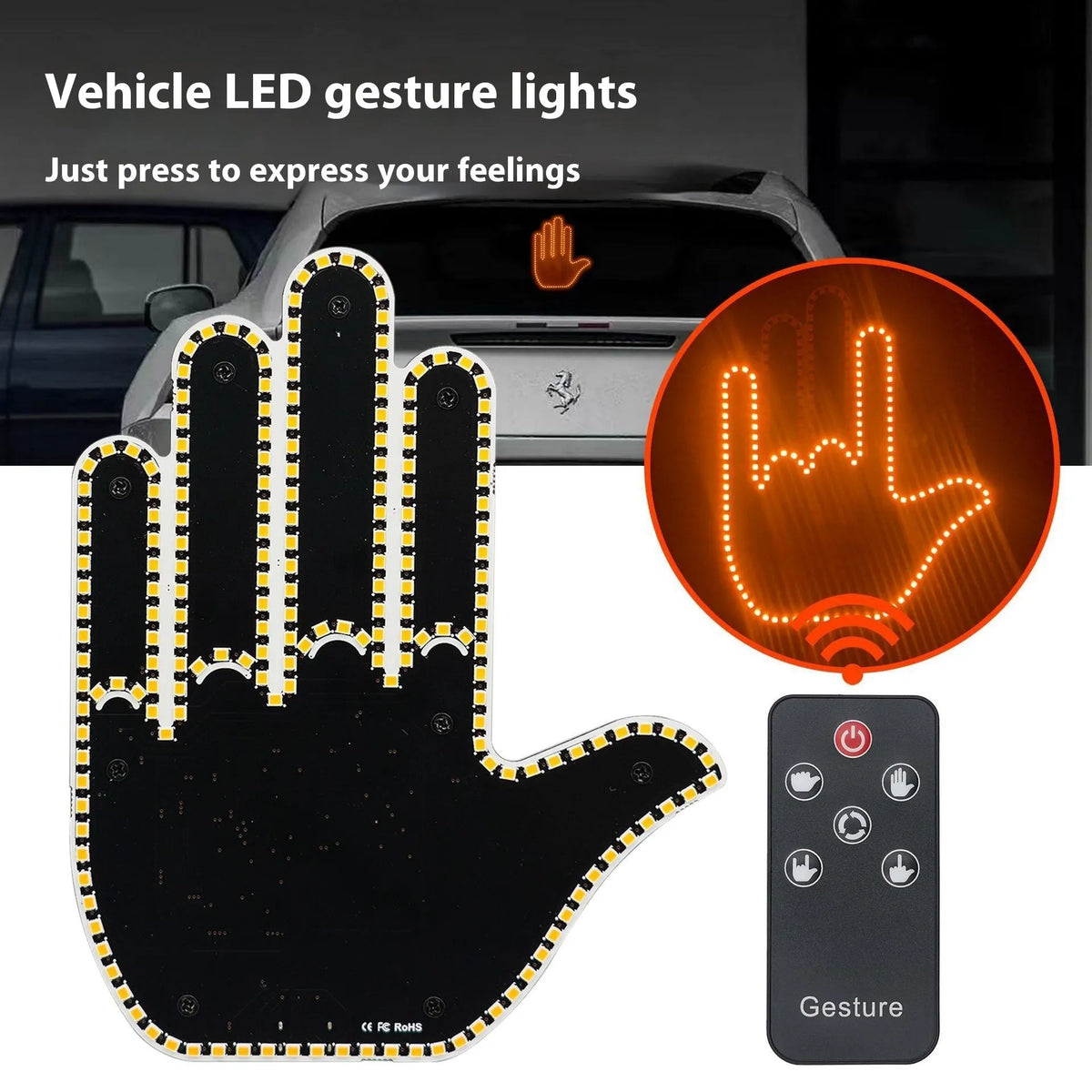 Men's gesture light car warning anti-collision light with black remote control yellow light PPS LED