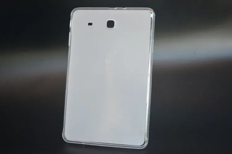 Ultra-thin clear silicone tablet case showing transparent white colour and minimalist design