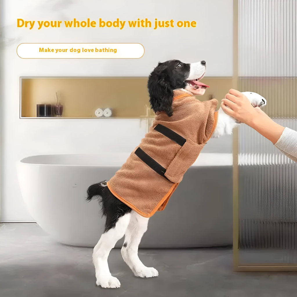 Grey nylon pet drying towel for dogs and cats laid flat, showing orange trim edge.