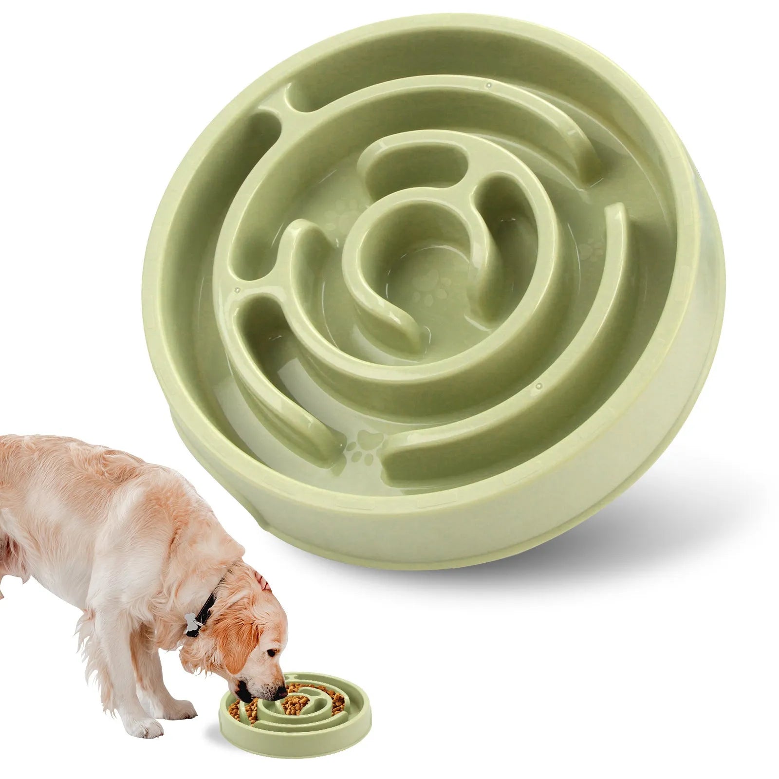 Blue silicone slow feeder dog bowl with raised labyrinth pattern design for large breeds