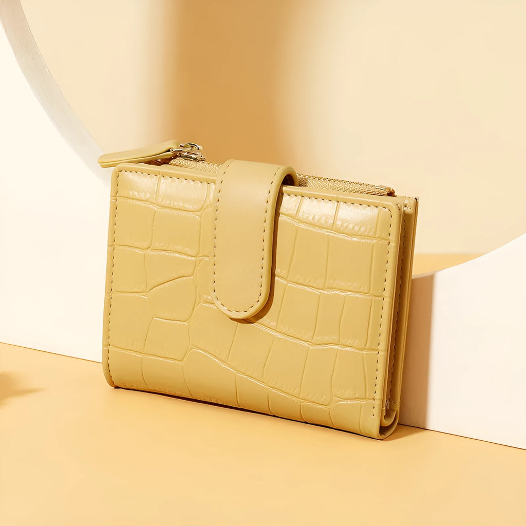 Simple Retro solid colour mini short wallet with zipper clasp in PU leather, 9.5x11.5cm, black colour option